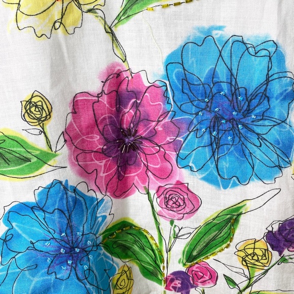 Carole Little floral abstract watercolor linen skirt size 6 modest art to wear - Picture 4 of 13